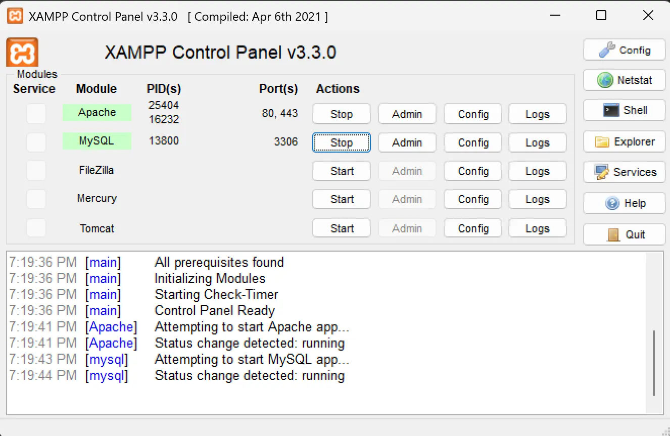 XAMPP Control Panel