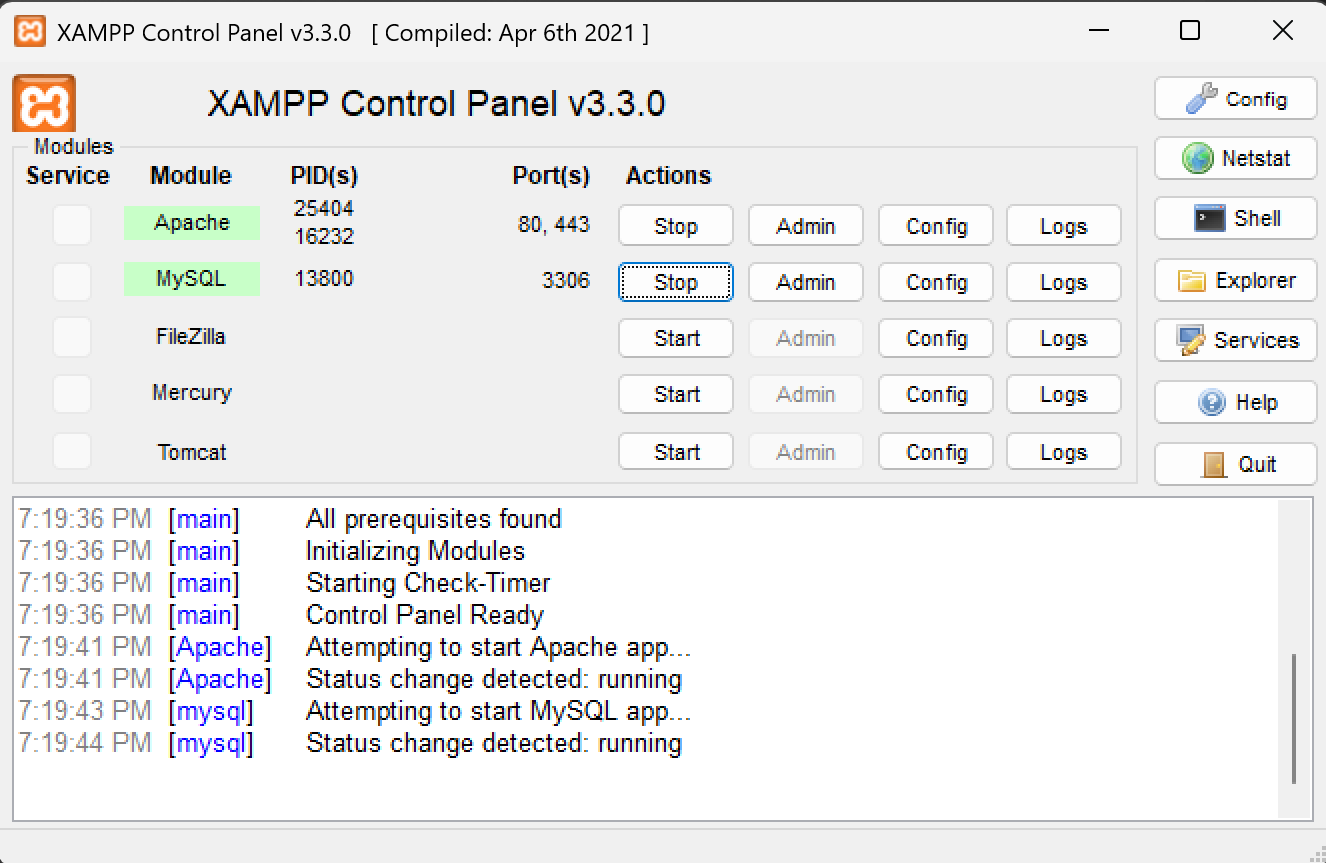 XAMPP Control Panel
